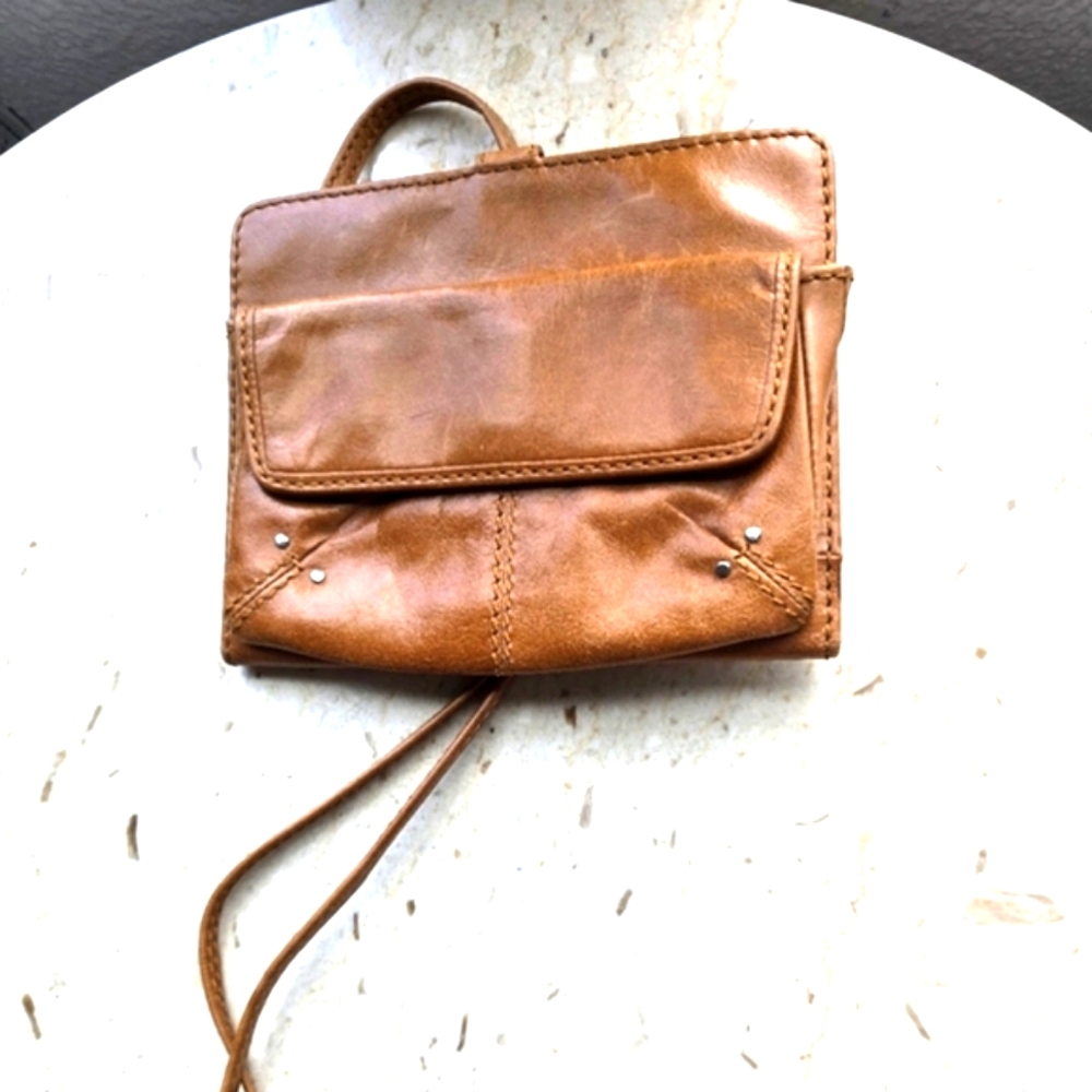 HOBO Cognac Leather Crossbody with Flap and Studs